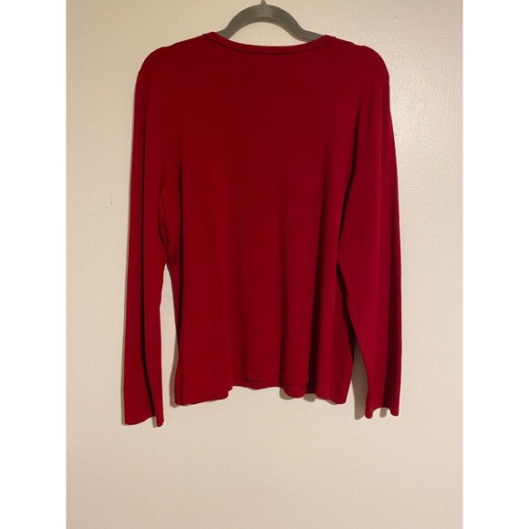 Judith Hart Collection Red Beaded Long Sleeve Top XL Viscose Silk Blend Sweater - Picture 2 of 9